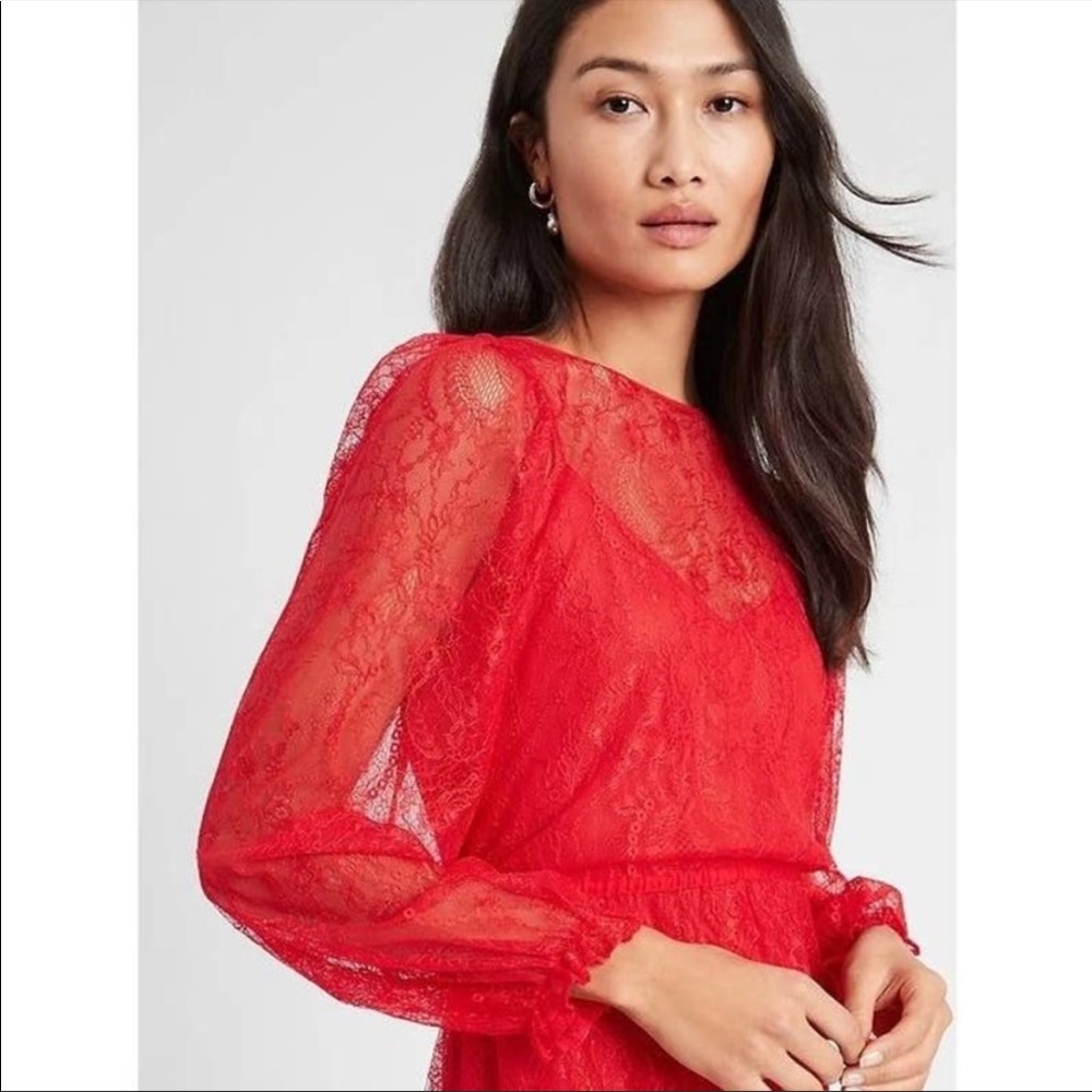 NEW Banana republic petite red lace dress XS